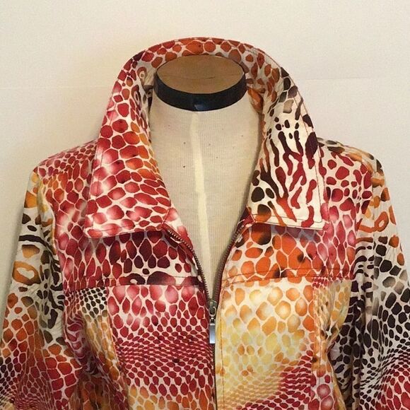 Erin by Erin Fetherson Women’s Multi Color Zipper Jacket Top Animal Large Petite - Picture 2 of 9